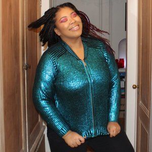 H&M Metallic Blue Bomber Jacket